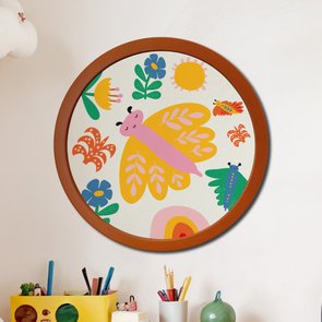 Quadro Decorativo Redondo Animais Borboleta Com MDF Laqueado Quadro Decorativo Redondo Animais Borboleta Com MDF Laqueado