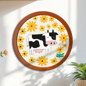 Quadro Decorativo Redondo Animais Vaquinha Com MDF Laqueado Quadro Decorativo Redondo Animais Vaquinha Com MDF Laqueado