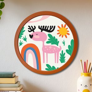 Quadro Decorativo Redondo Animais Rena Com MDF Laqueado Quadro Decorativo Redondo Animais Rena Com MDF Laqueado