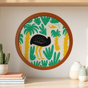 Quadro Decorativo Redondo Animais Avestruz Com MDF Laqueado Quadro Decorativo Redondo Animais Avestruz Com MDF Laqueado