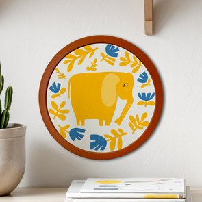 Quadro Decorativo Redondo Animais Elefante Com MDF Laqueado Quadro Decorativo Redondo Animais Elefante Com MDF Laqueado
