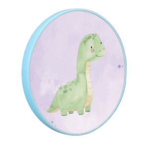 Quadro Decorativo Redondo Infantil Dinossauro Braquiossauro Fofinho com Moldura Filete Flexível