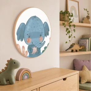 Quadro Decorativo Redondo Infantil Elefante