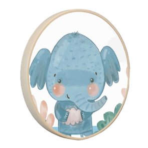 Quadro Decorativo Redondo Infantil Elefante Fofinho com Moldura Filete Flexível