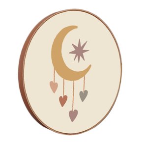 Quadro Decorativo Redondo Lua e Corações com Moldura em Couro Sintético Quadro Decorativo Redondo Lua e Corações com Moldura em Couro Sintético