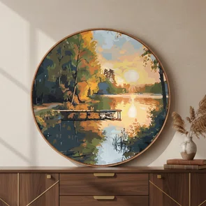 Quadro Decorativo Redondo Píer ao Entardecer de Outono
