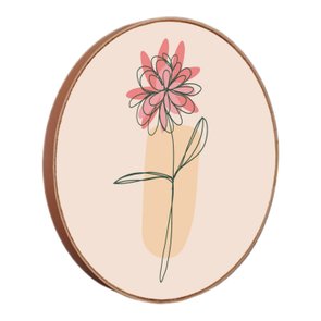 Quadro Decorativo Redondo Silhueta Flor Rosa Detalhe Laranja com Moldura em Couro Sintético Quadro Decorativo Redondo Silhueta Flor Rosa Detalhe Laranja com Moldura em Couro Sintético