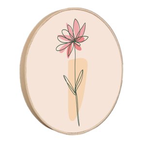 Quadro Decorativo Redondo Silhueta Flor Rosa e Detalhe Laranja com Moldura em Couro Sintético Quadro Decorativo Redondo Silhueta Flor Rosa e Detalhe Laranja com Moldura em Couro Sintético
