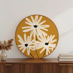 Quadro Decorativo Redondo Trio de Flores em Fundo Ocre