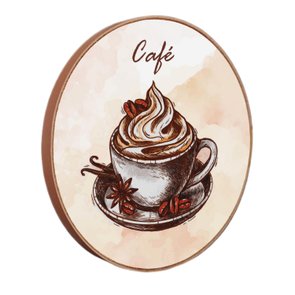 Quadro Decorativo Redondo Xícara de Café com Moldura em Couro Sintético Quadro Decorativo Redondo Xícara de Café com Moldura em Couro Sintético