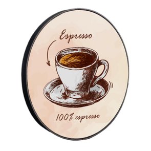 Quadro Decorativo Redondo Xícara de Café Espresso com Moldura em Couro Sintético Quadro Decorativo Redondo Xícara de Café Espresso com Moldura em Couro Sintético