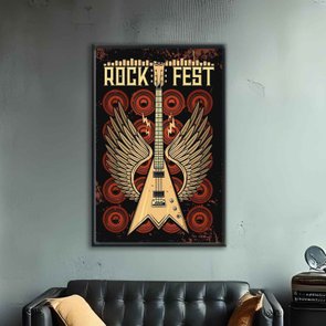 Quadro Decorativo Rock And Roll Fest Guitarra Com Asas Quadro Decorativo Rock And Roll Fest Guitarra Com Asas