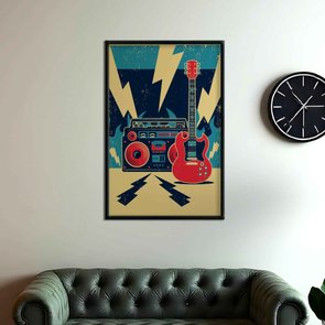 Quadro Decorativo Rock And Roll Guitarra E Rádio Vintage Quadro Decorativo Rock And Roll Guitarra E Rádio Vintage