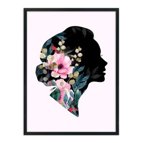 Quadro Decorativo Silhueta de Mulher com Flores Quadro Decorativo Silhueta de Mulher com Flores
