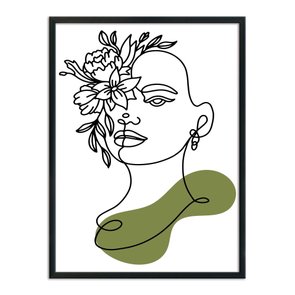 Quadro Decorativo Silhueta Rosto Com Flores Verdes Quadro Decorativo Silhueta Rosto Com Flores Verdes