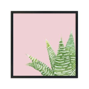 Quadro Decorativo Suculenta Folhas e Listras Fundo Rosa Q3192_1 Quadro Decorativo Suculenta Folhas e Listras Fundo Rosa Q3192_1