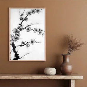 Quadro decorativo Ume Pintura de Galhos de Amexeira no Estilo Sumiê