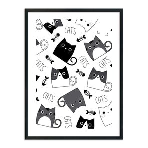 Quadro Decorativo Vários Gatinhos Em Preto e Branco Frase: 