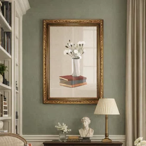 Quadro Decorativo Vaso de Flores e Livros Estilo Modern Heritage