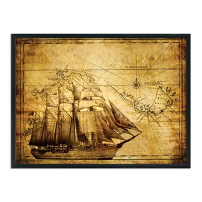 Quadro Decorativo Vintage Navio Rosa dos Ventos Quadro Decorativo Vintage Navio Rosa dos Ventos