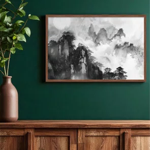 Quadro Decorativo Yama Pintura de Montanha no Estilo Sumiê