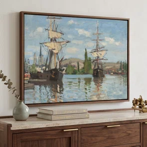 Quadro Em Tela Canvas "Barcos no Sena em Ruão" de Claude Monet