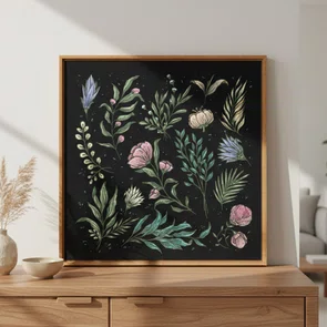 Quadro Em Tela Canvas Botânica Dark Moody Estilo Modern Heritage