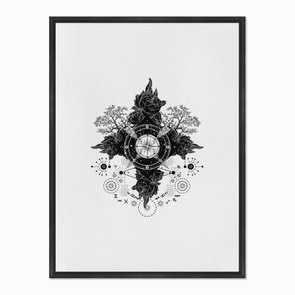 Quadro em Tela Canvas Bússola Rosa do Ventos com Flores Quadro em Tela Canvas Bússola Rosa do Ventos com Flores