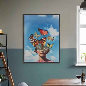 Quadro em Tela Canvas Colagem Abstrata Rosto Com Borboletas