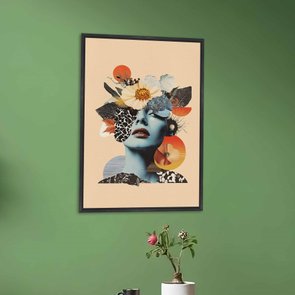 Quadro em Tela Canvas Colagem Abstrata Rosto Com Flores