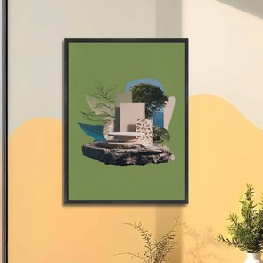 Quadro em Tela Canvas Colagem Abstrata Verde Com Formas Geométricas Quadro em Tela Canvas Colagem Abstrata Verde Com Formas Geométricas