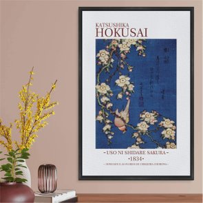 Quadro em Tela Canvas Dom Fafe e Flores de Cerejeira Chorona de Kathushika Hokusai Quadro em Tela Canvas Dom Fafe e Flores de Cerejeira Chorona de Kathushika Hokusai