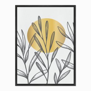 Quadro em Tela Canvas Folhas com Círculo Amarelo Quadro em Tela Canvas Folhas com Círculo Amarelo