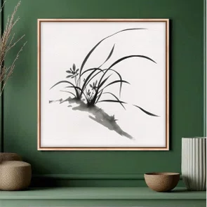 Quadro em Tela Canvas Furan Pintura de Flor Ornamental Orquídea do Samurai no Estilo Sumiê