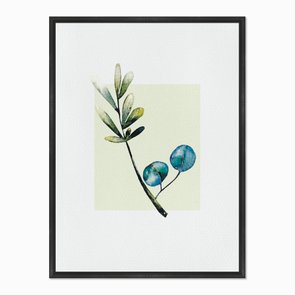 Quadro em Tela Canvas Galho com Folhas Verdes e Azuis