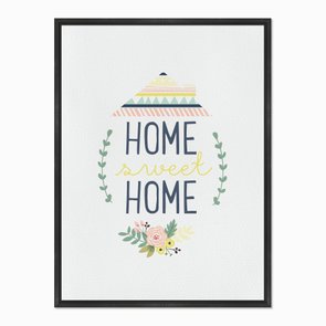 Quadro em Tela Canvas Home Sweet Home com Flores Quadro em Tela Canvas Home Sweet Home com Flores