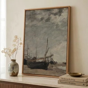 Quadro Em Tela Canvas "Maré Baixa, Veleiros Encalhados" de Eugène Boudin