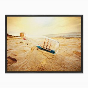Quadro em Tela Canvas Navio em Garrafa na Praia Quadro em Tela Canvas Navio em Garrafa na Praia
