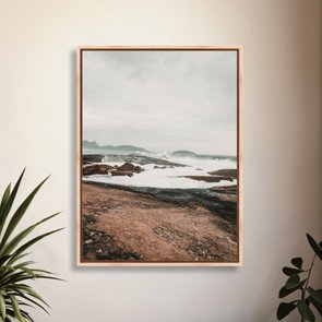 Quadro Em Tela Canvas  Praia Com Rochas na Costa Estilo Japandi Quadro Em Tela Canvas  Praia Com Rochas na Costa Estilo Japandi