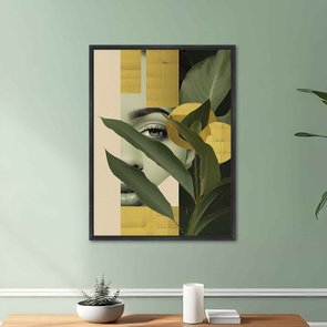 Quadro em Tela Canvas Rosto Com Folhas Abstrato