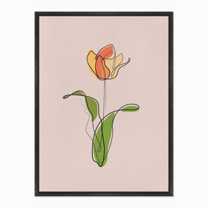 Quadro em Tela Canvas Silhueta Flor Colorida com Folhas Verdes e Fundo Rosa Quadro em Tela Canvas Silhueta Flor Colorida com Folhas Verdes e Fundo Rosa