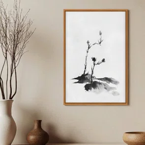 Quadro em Tela Canvas Tsubomi Pintura de Botões de Flores no Estilo Sumiê