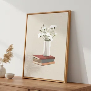 Quadro Em Tela Canvas Vaso de Flores e Livros Estilo Modern Heritage