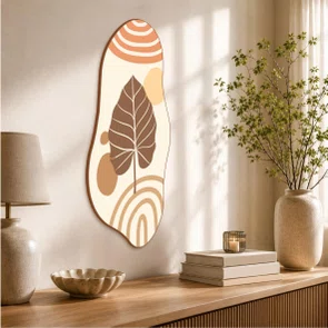 Quadro Orgânico Decorativo Arte Boho de Silhueta de Folha Abstrata