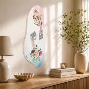 Quadro Orgânico Decorativo Colagem Máscaras e Flores