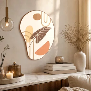 Quadro Orgânico Decorativo Ilustração Abstrata Silhueta de Folha Boho