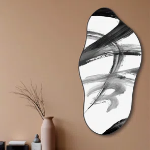 Quadro Orgânico Decorativo Inku Pintura de Traços de Tinta no Estilo Sumiê com Moldura em Couro Sintético