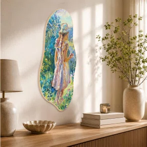Quadro Orgânico Decorativo Pintura de Menina no Jardim