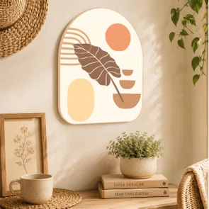 Quadro Orgânico Decorativo Silhueta de Folha Boho Abstrata