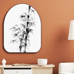 Quadro Orgânico Decorativo Take Pintura de Bambu no Estilo Sumiê com Moldura em Couro Sintético